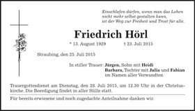 Traueranzeige Friedrich Hörl