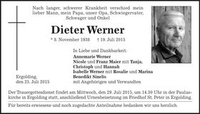 Traueranzeige Dieter Werner