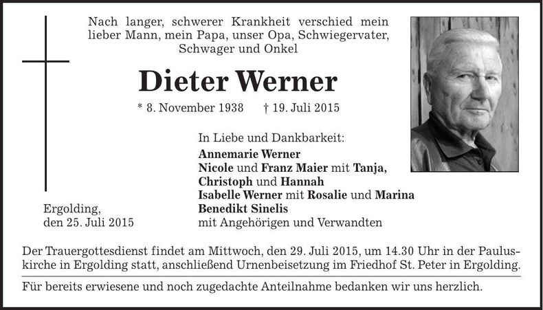 Traueranzeige Dieter Werner