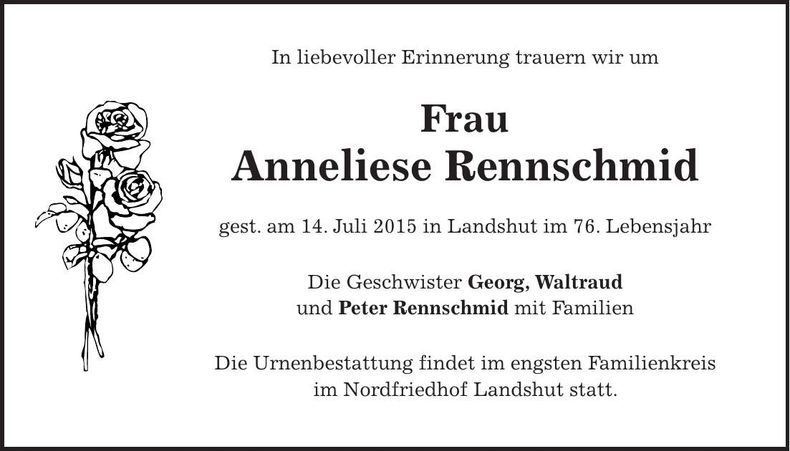 Traueranzeige Anneliese Rennschmid