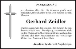 Traueranzeige Gerhard Zeidler