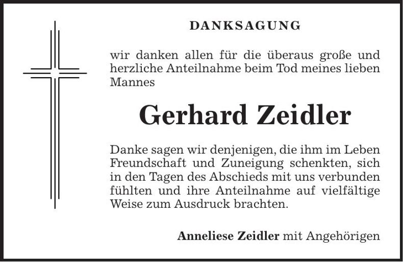 Traueranzeige Gerhard Zeidler