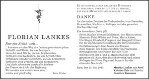 Traueranzeige Florian Lankes