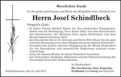 Traueranzeige Josef Schindlbeck