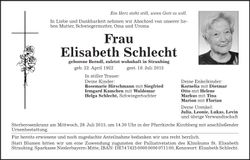Traueranzeige Elisabeth Schlecht