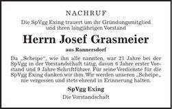 Traueranzeige Josef Grasmeier