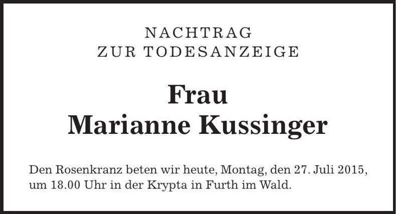 Traueranzeige Marianne Kussinger