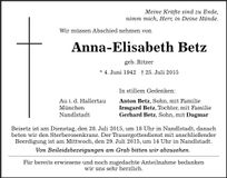 Traueranzeige Anna Elisabeth Betz