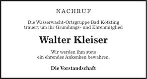 Traueranzeige Walter Kleiser
