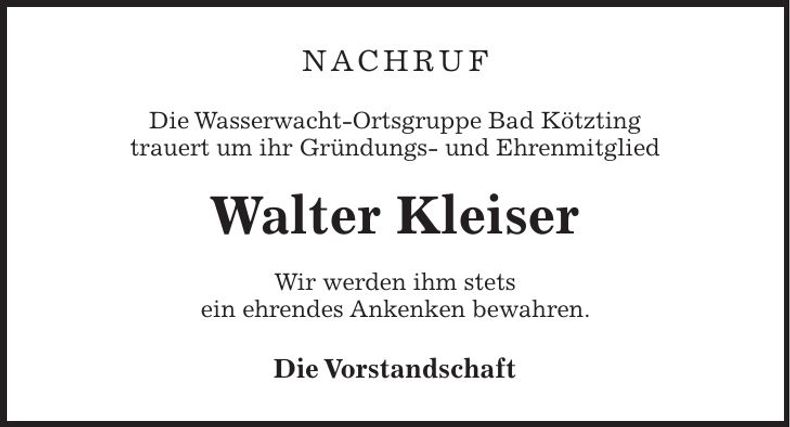 Traueranzeige Walter Kleiser