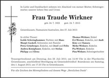Traueranzeige Traude Wirkner