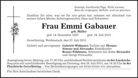 Traueranzeige Emmi Gabauer