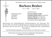 Traueranzeige Barbara Benker