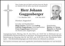 Traueranzeige Johann Guggenberger
