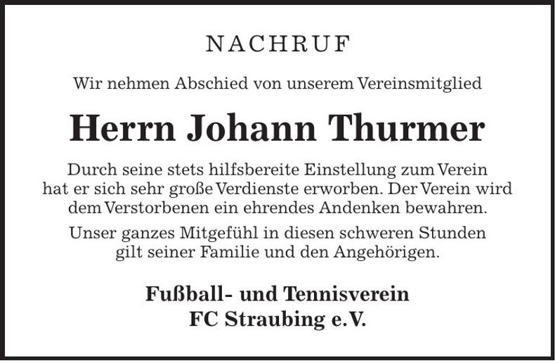 Traueranzeige Johann Thurner
