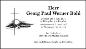 Traueranzeige Georg Paul Werner Bohl