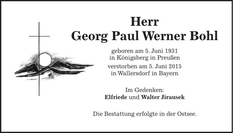 Traueranzeige Georg Paul Werner Bohl