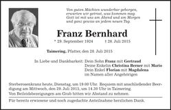Traueranzeige Franz Bernhard