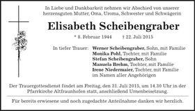 Traueranzeige Elisabeth Scheibengraber