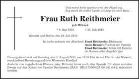 Traueranzeige Ruth Reithmeier