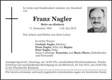 Traueranzeige Franz Nagler