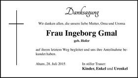 Traueranzeige Ingeborg Gmal