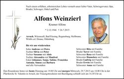 Traueranzeige Alfons Weinzierl
