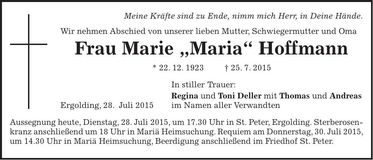 Traueranzeige Marie Hoffmann