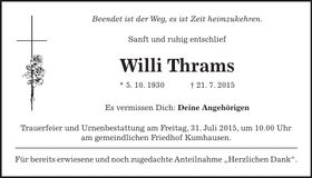 Traueranzeige Willi Thrams