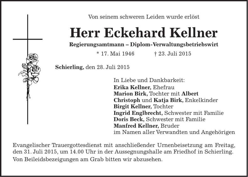 Traueranzeige Eckehard Kellner