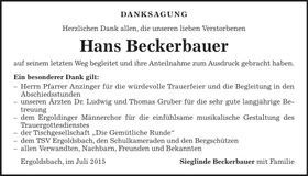 Traueranzeige Hans Beckerbauer