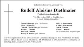 Traueranzeige Aloisius Dietlmaier