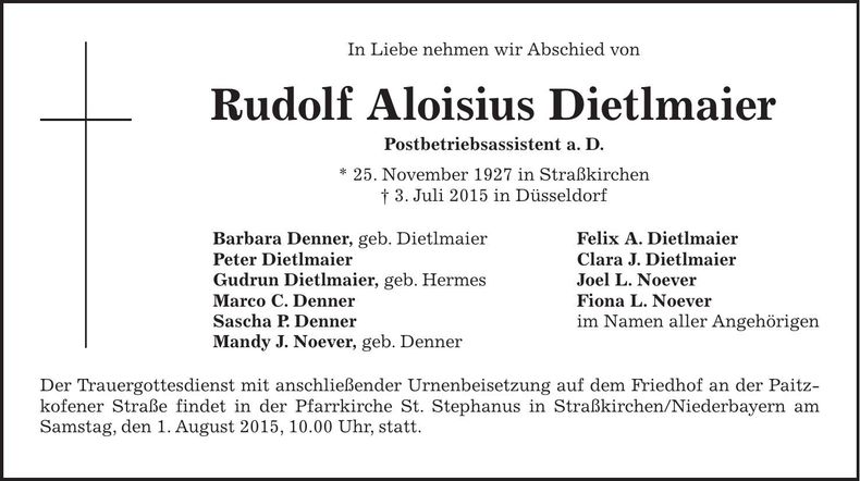 Traueranzeige Aloisius Dietlmaier