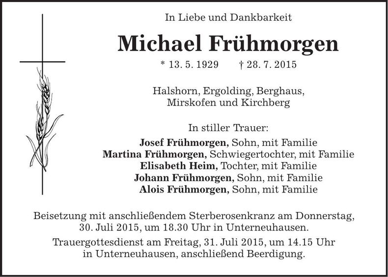 Traueranzeige Michael Frühmorgen