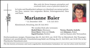 Traueranzeige Marianne Baier