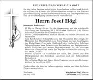 Traueranzeige Josef Högl