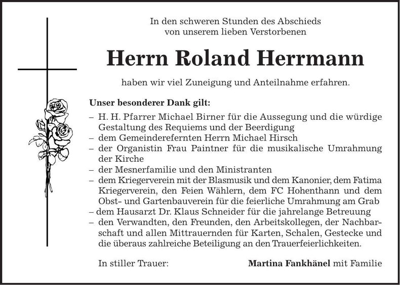 Traueranzeige Roland Herrmann
