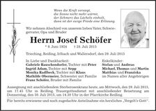 Traueranzeige Josef Schöfer