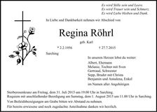 Traueranzeige Regina Röhrl