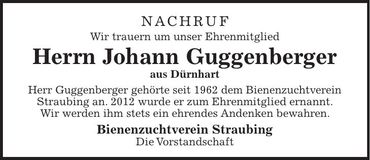 Traueranzeige Johann Guggenberger