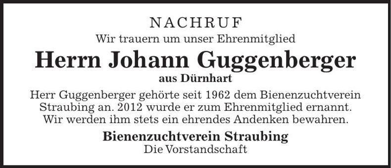 Traueranzeige Johann Guggenberger