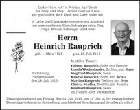 Traueranzeige Heinrich Rauprich