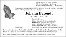Traueranzeige Johann Berendt
