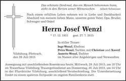 Traueranzeige Josef Wenzl