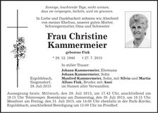 Traueranzeige Christine Kammermeier
