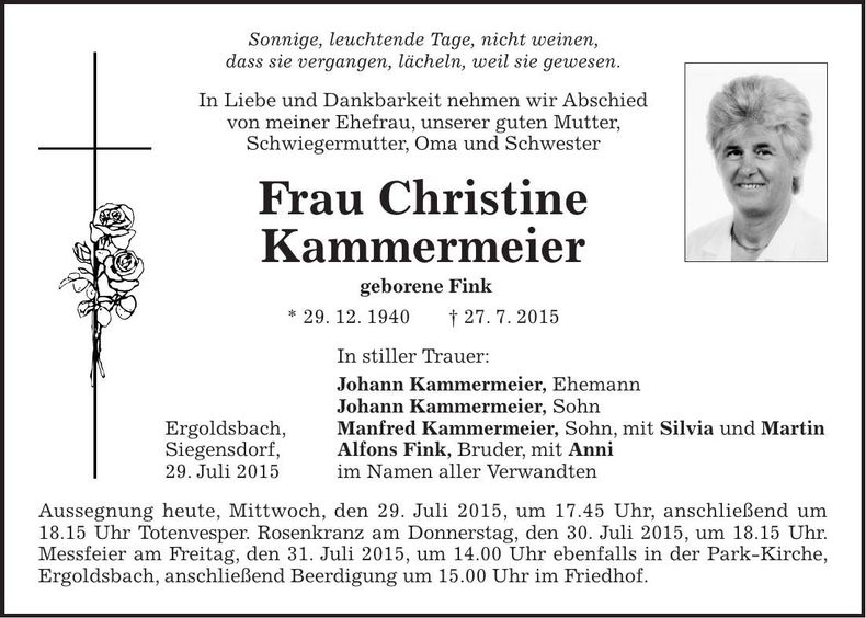 Traueranzeige Christine Kammermeier
