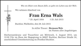 Traueranzeige Erna Wals