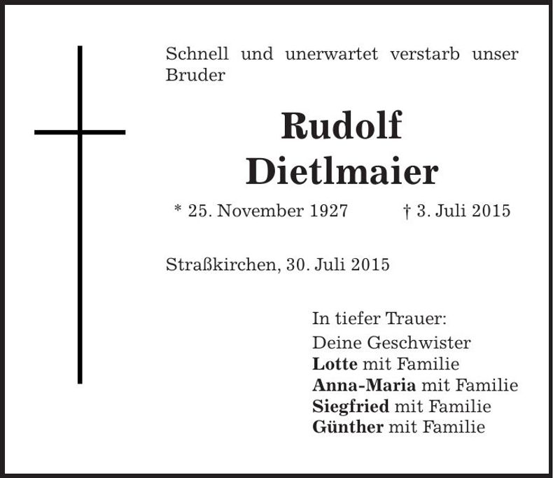 Traueranzeige Rudolf Dietlmaier
