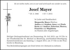 Traueranzeige Josef Mayer