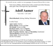 Traueranzeige Adolf Aumer